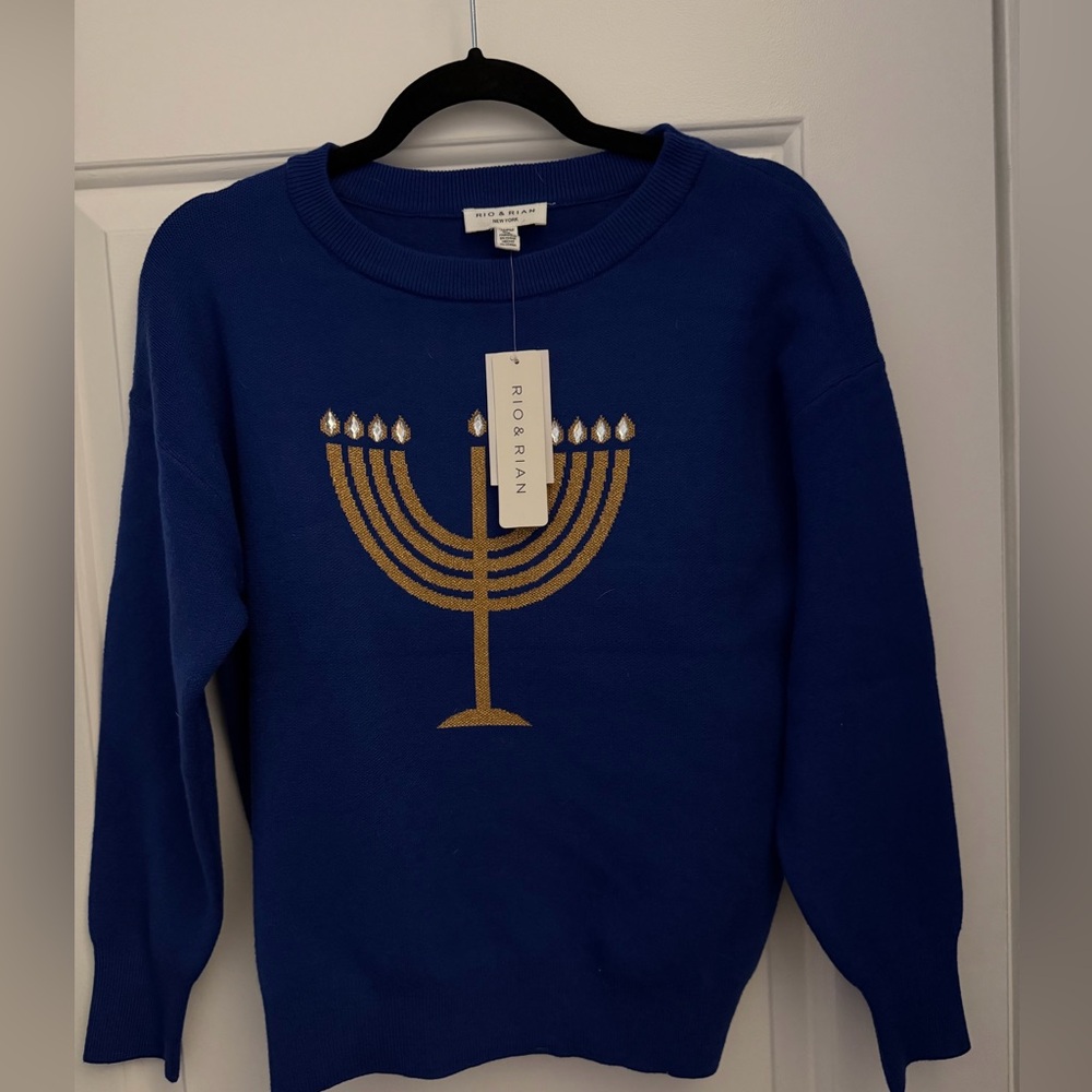 Gold/ Blue Menorah Sweater (Hanukkah)